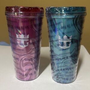 Royal Caribbean Tumblers - Pink & Teal Set Soda Package Beverage Cups Sealed New